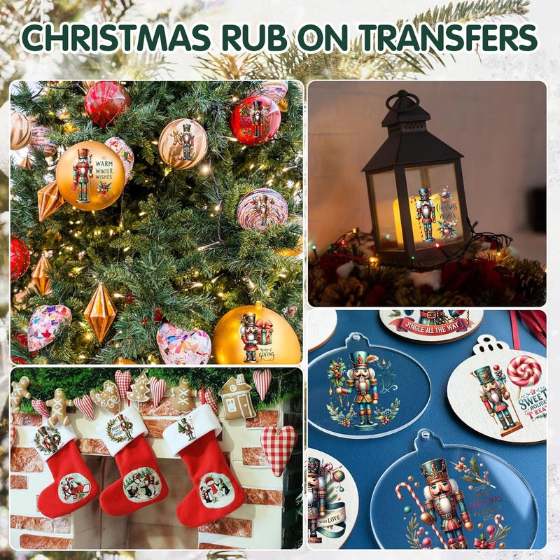 ZMRU 24 Sheets Vintage Christmas Rub On Transfers for Crafts, Rub On Transfers Christmas for Wood，Furniture Decals, Glass, Porcelain, Leather, Canvas, Fabric Projects,3 * 3inch - Image 3